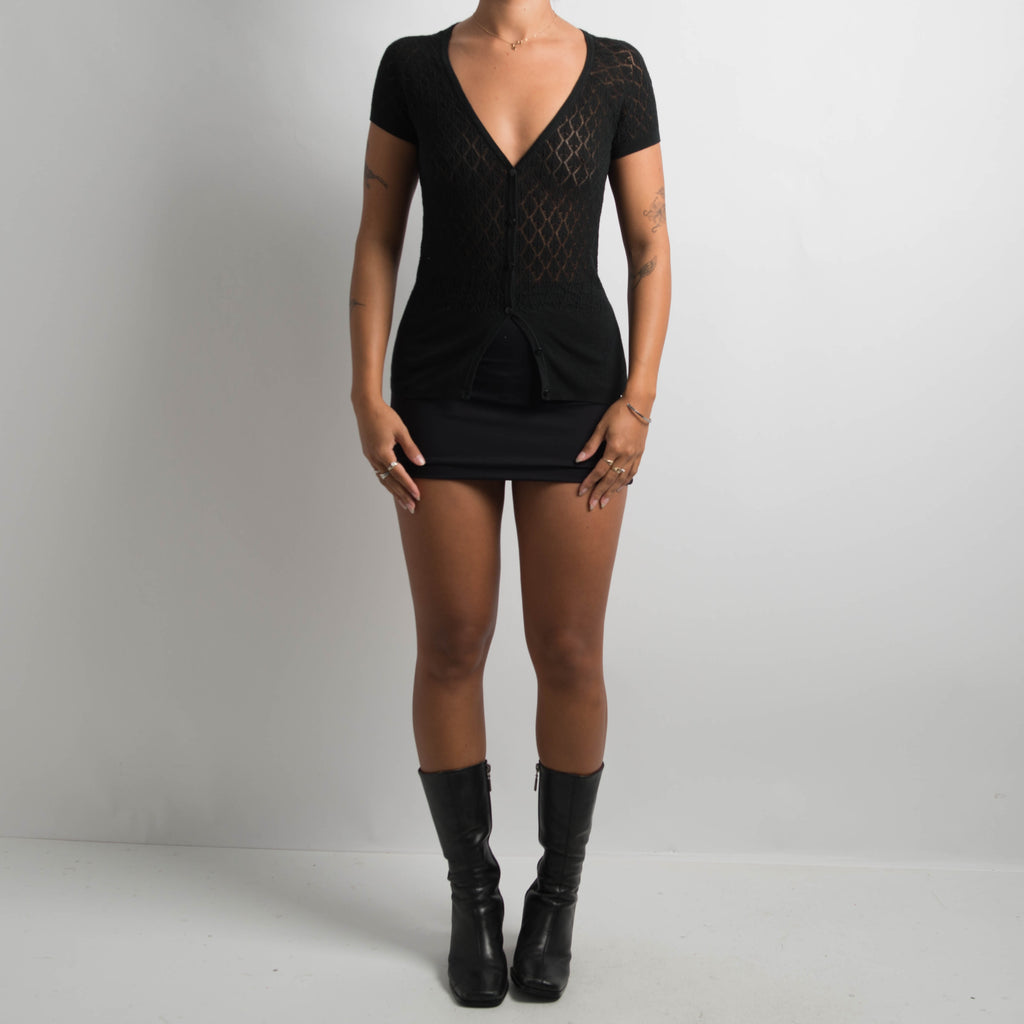 BLACK CROCHET KNIT TOP