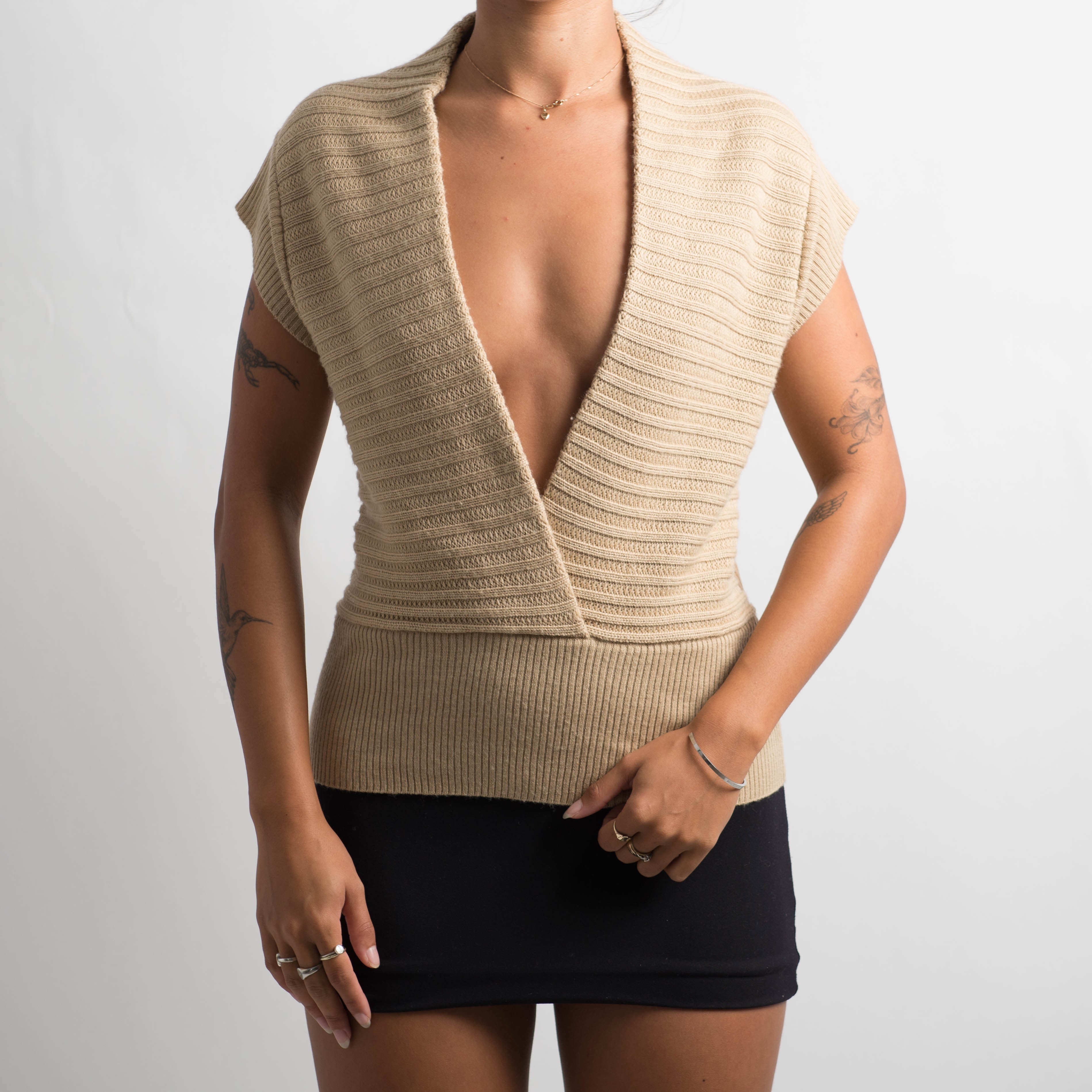 BEIGE WOOL KNIT TOP
