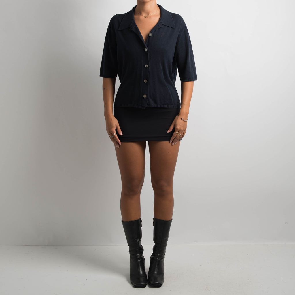 NAVY COLLARED KNIT TOP