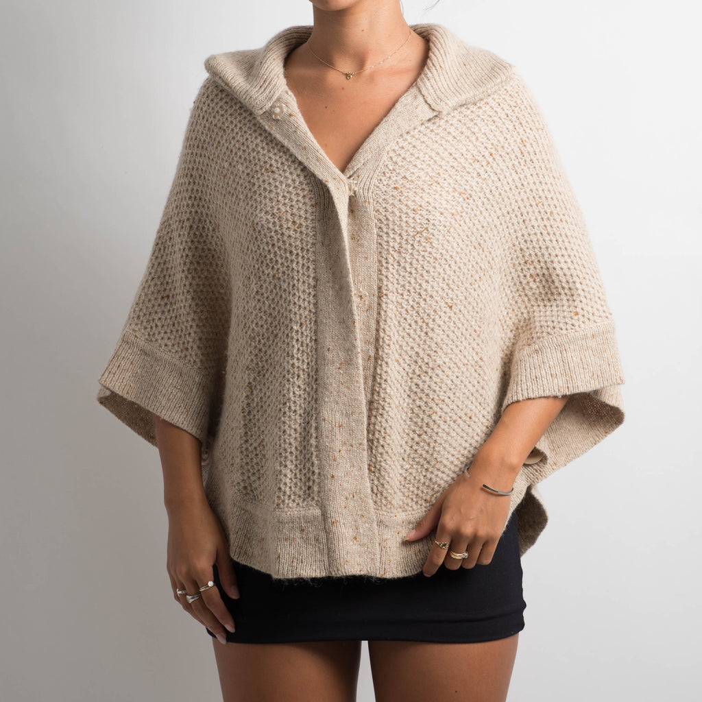 CREAM WOOL KNIT PONCHO