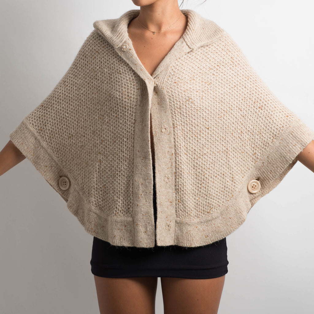 CREAM WOOL KNIT PONCHO