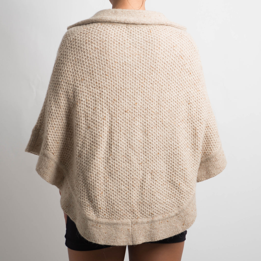 CREAM WOOL KNIT PONCHO