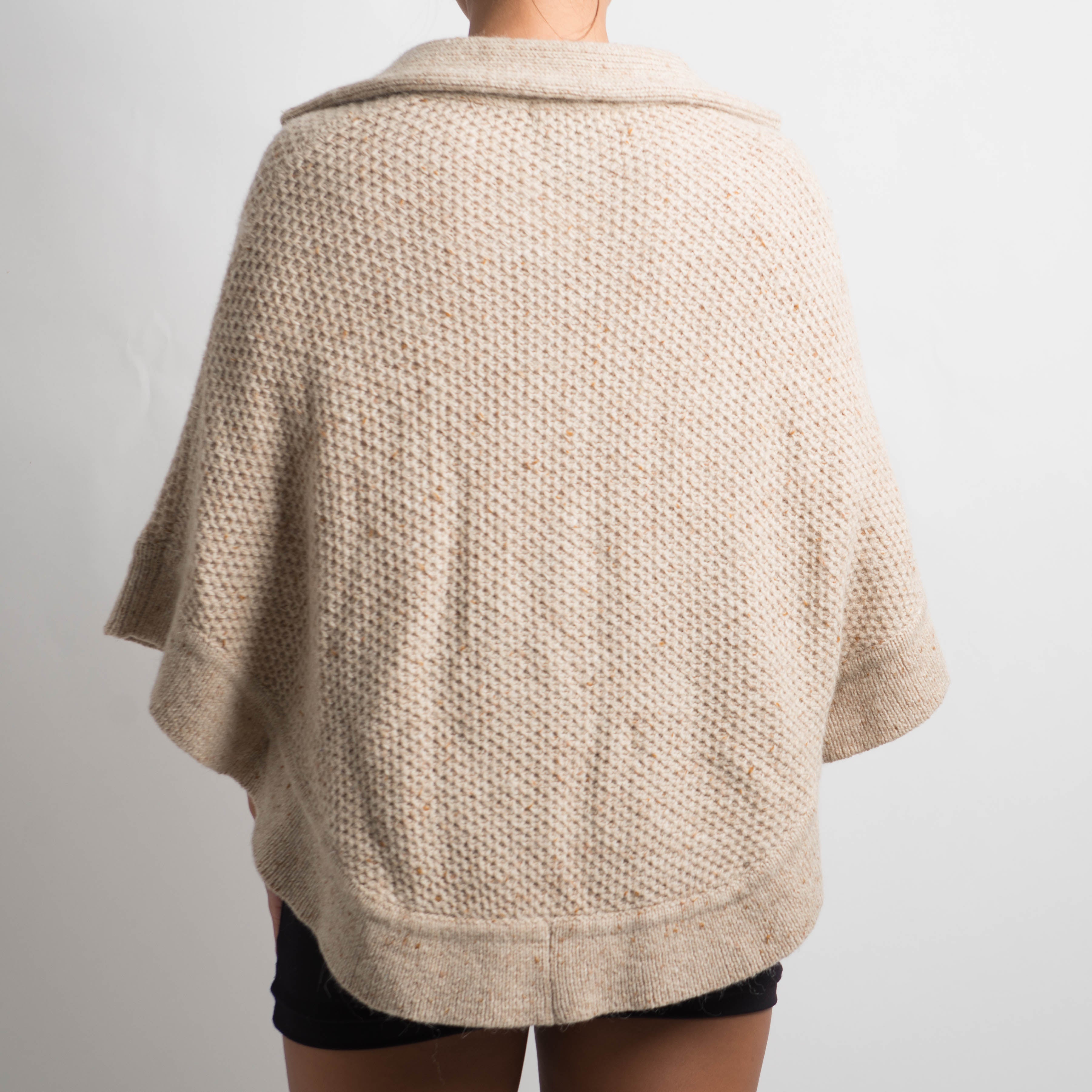 CREAM WOOL KNIT PONCHO