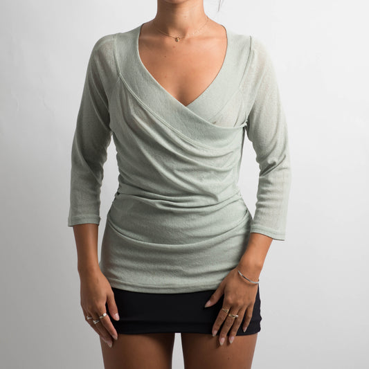 GREEN MESH LONG SLEEVE TOP