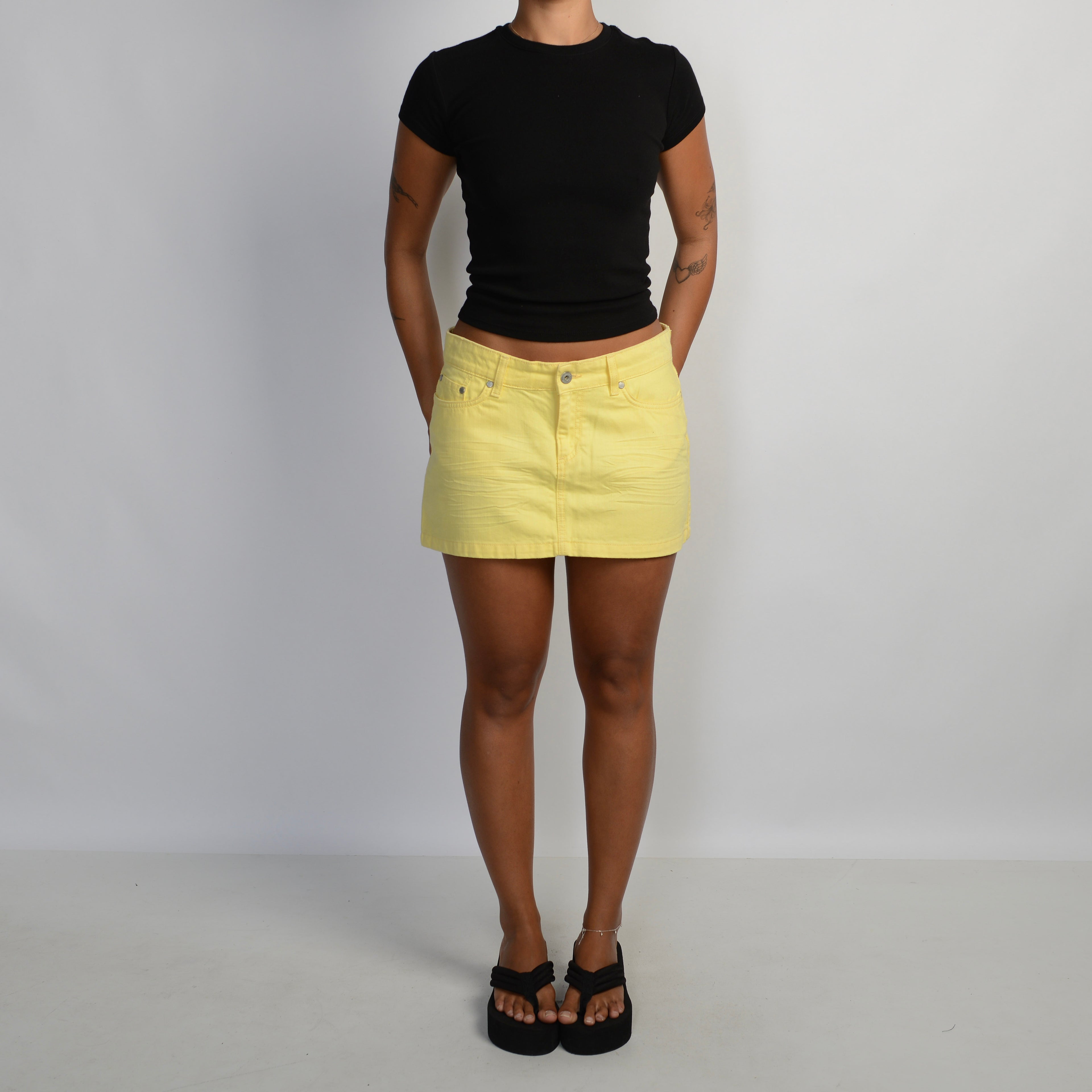 YELLOW DENIM MINI SKIRT