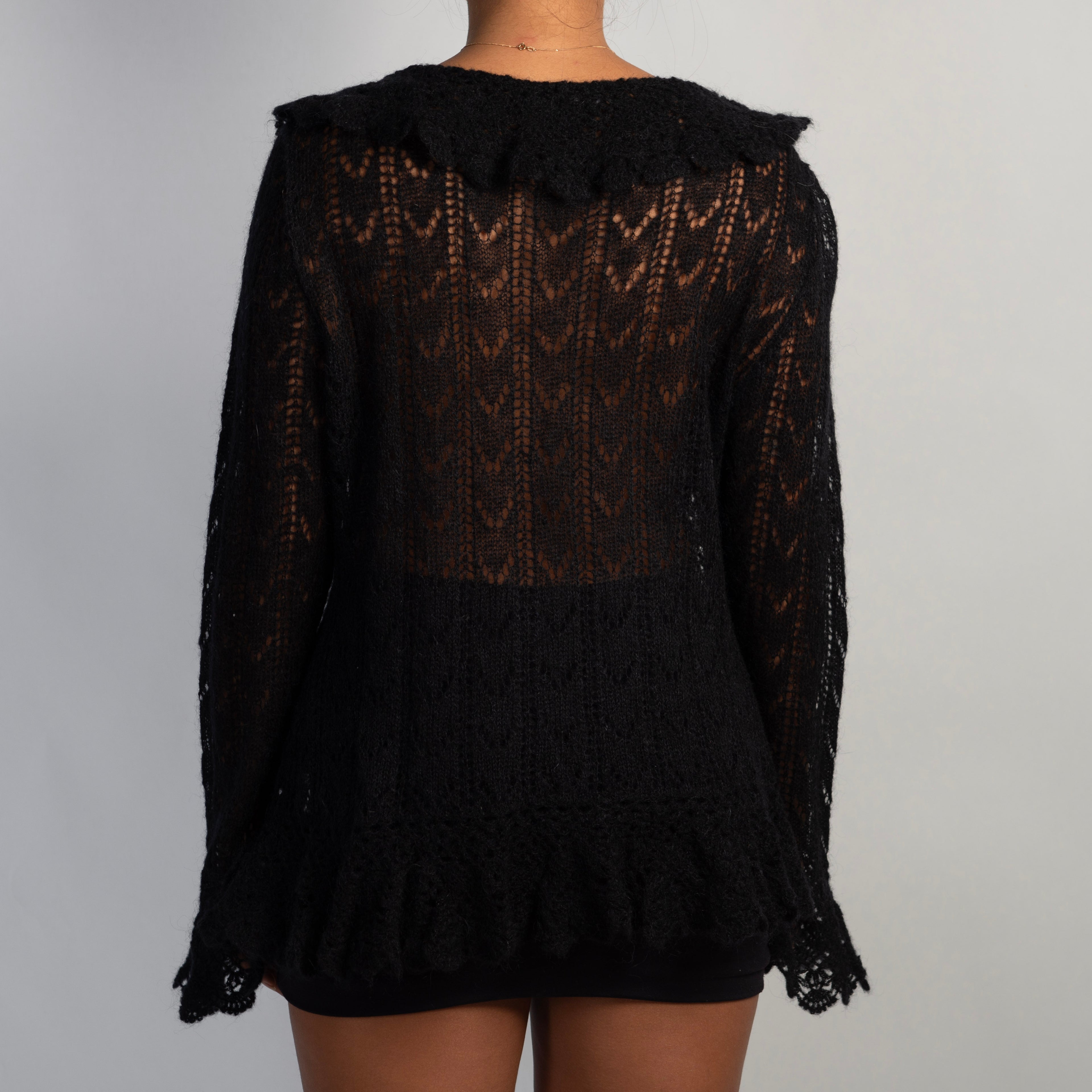 WOOL KNIT RUFFLE CARDIGAN