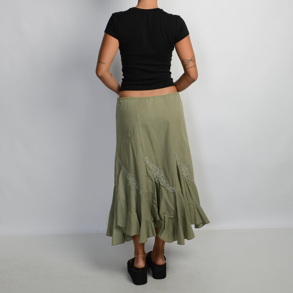 GREEN COTTON MIDI SKIRT