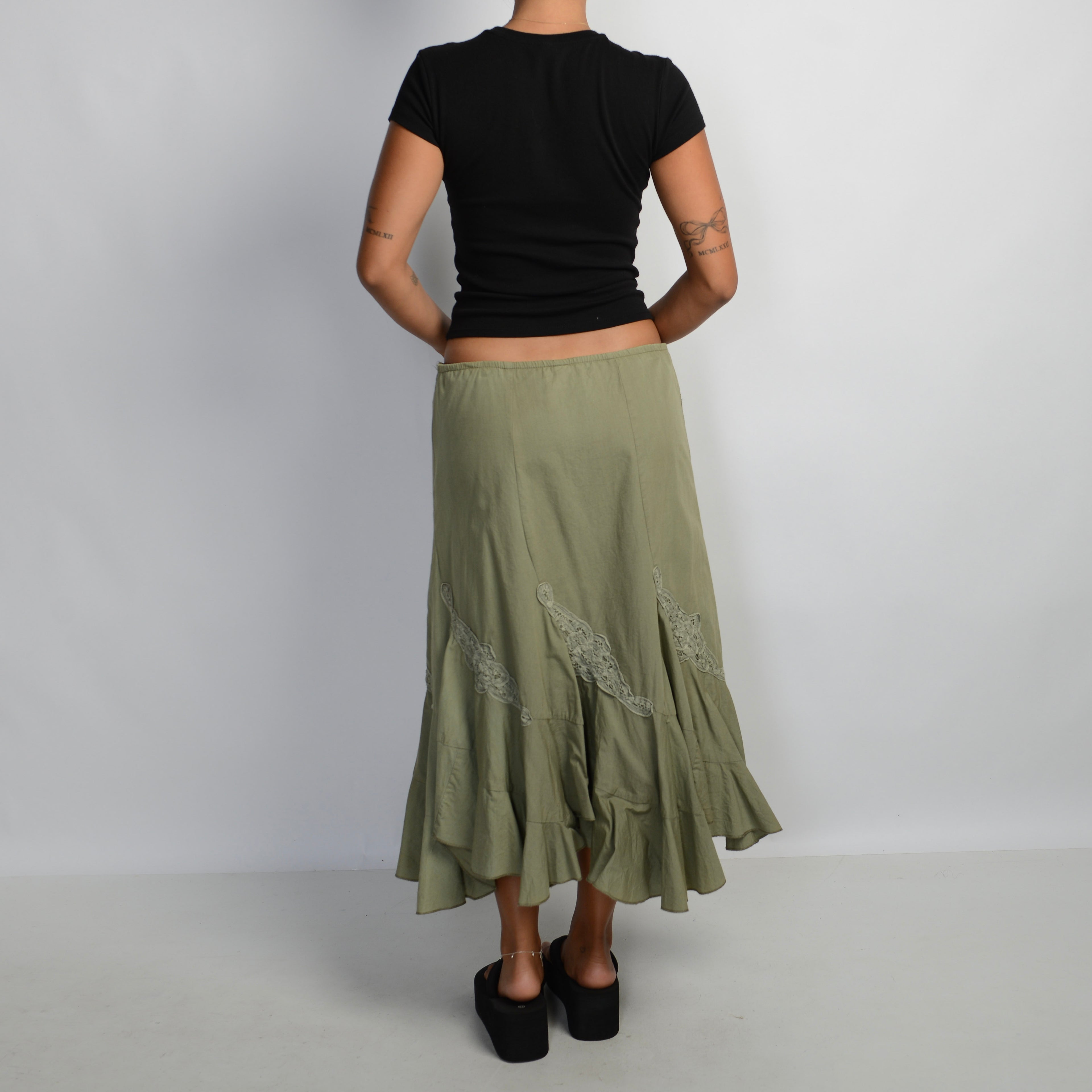 GREEN COTTON MIDI SKIRT