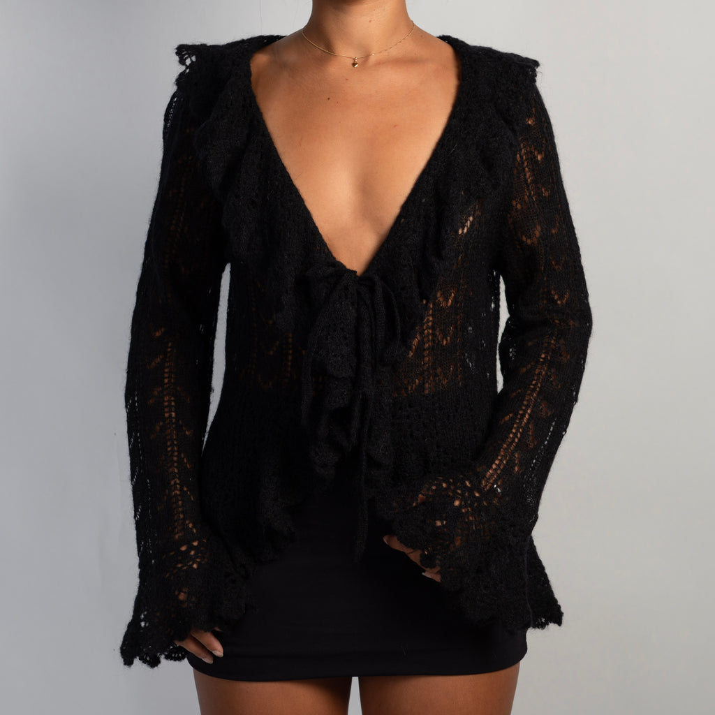 WOOL KNIT RUFFLE CARDIGAN