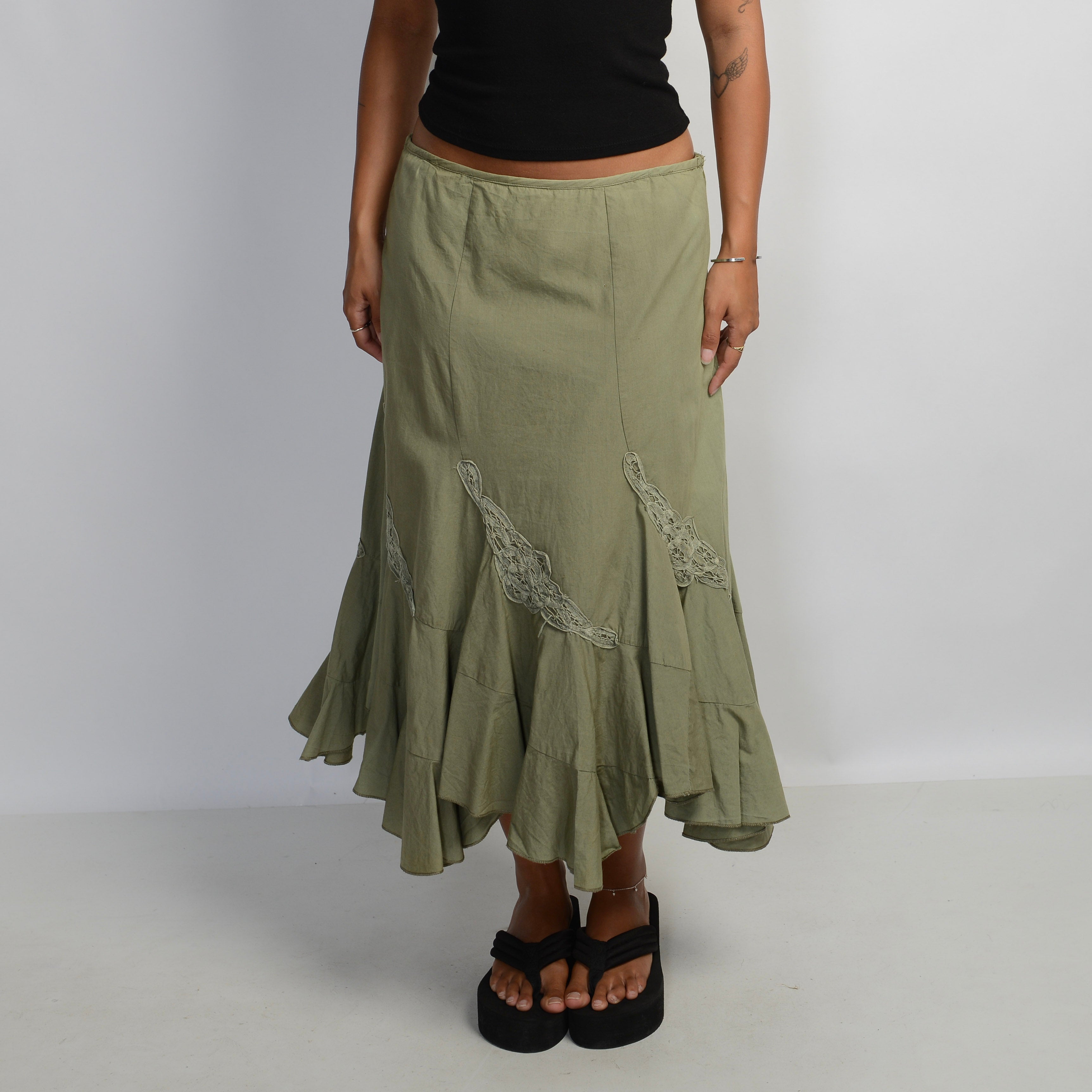GREEN COTTON MIDI SKIRT