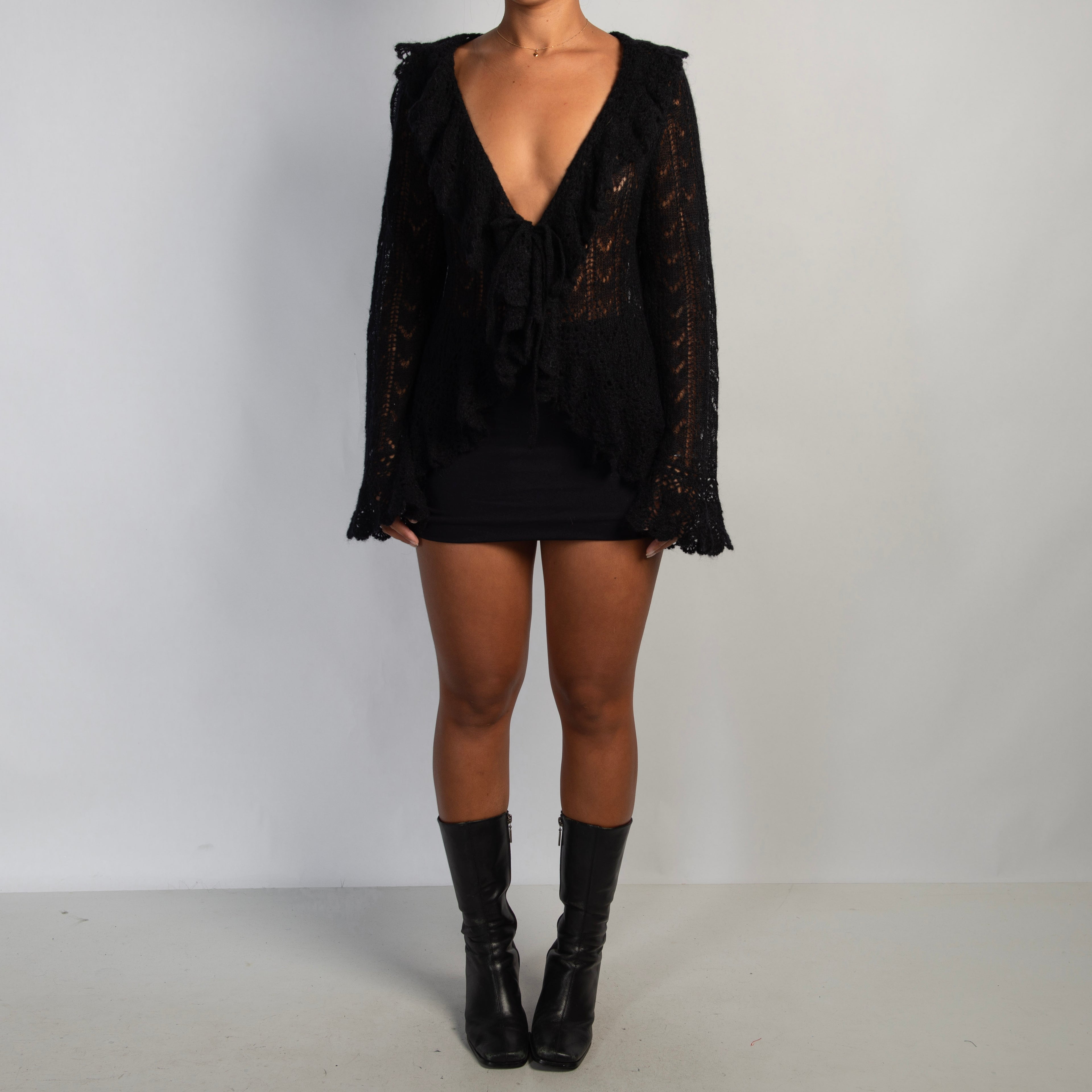 WOOL KNIT RUFFLE CARDIGAN