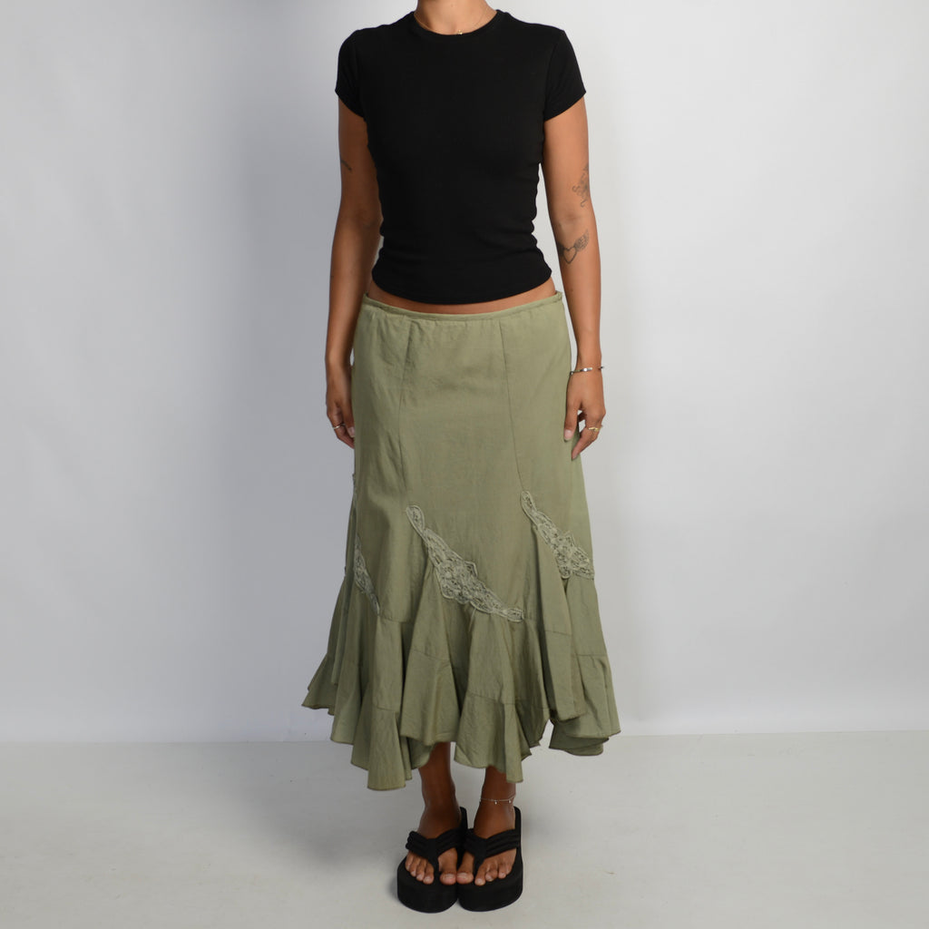 GREEN COTTON MIDI SKIRT