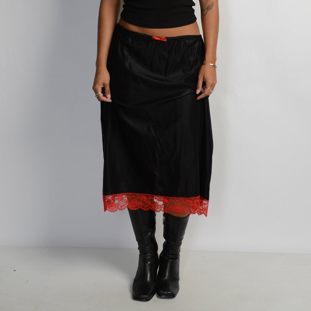RED LACE TRIM SKIRT