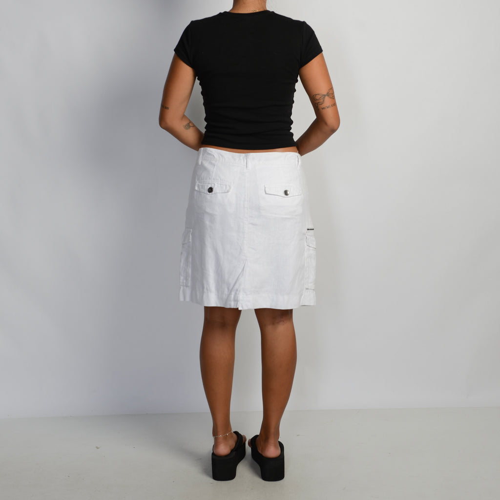 WHITE LINEN MIDI SKIRT