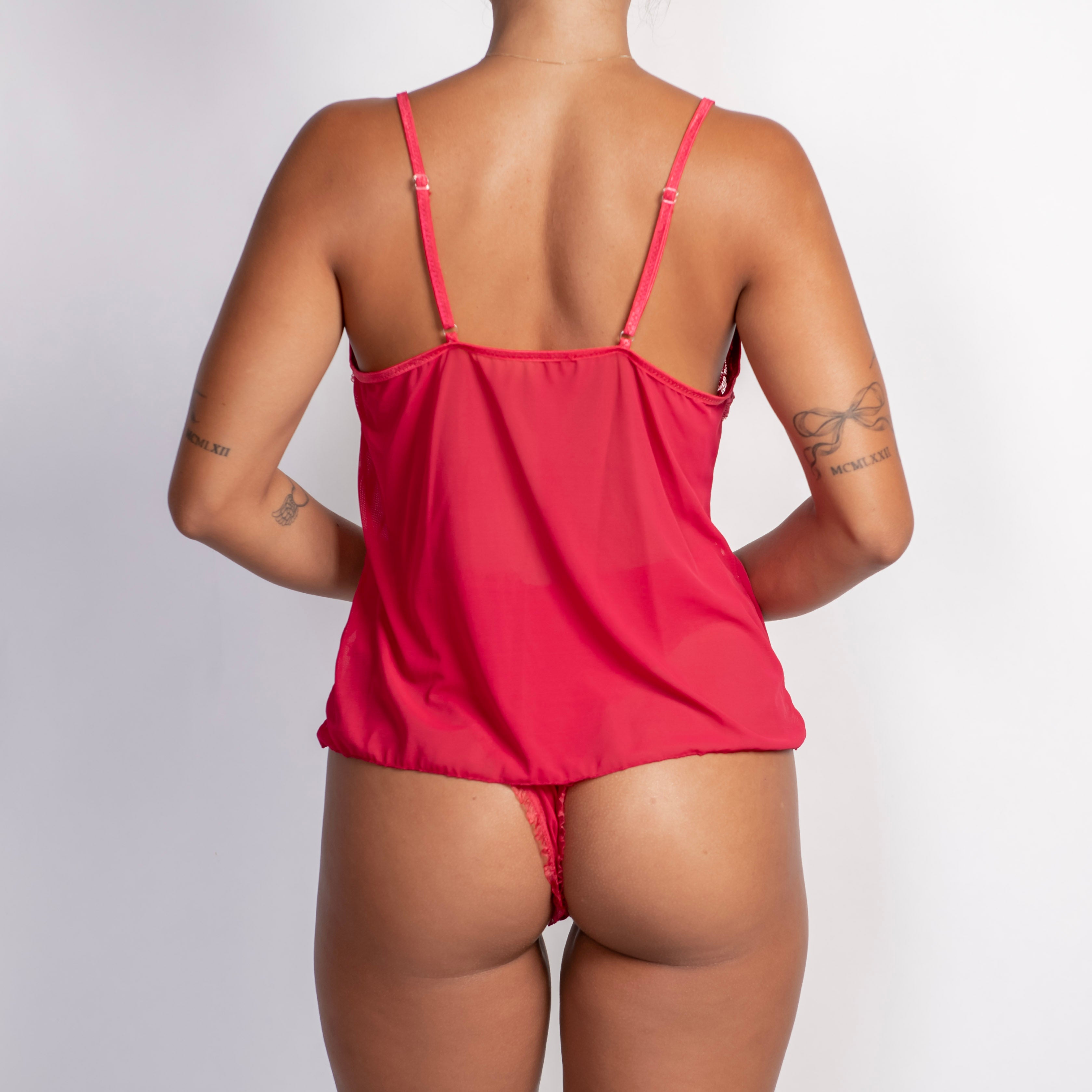 RED MESH CAMISOLE SET