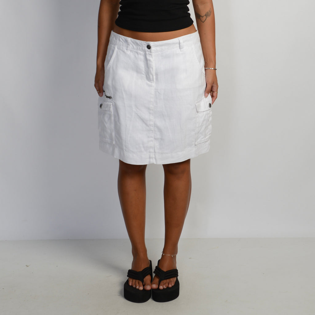 WHITE LINEN MIDI SKIRT