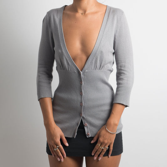 GREY 3/4 SLEEVE CARDIGAN