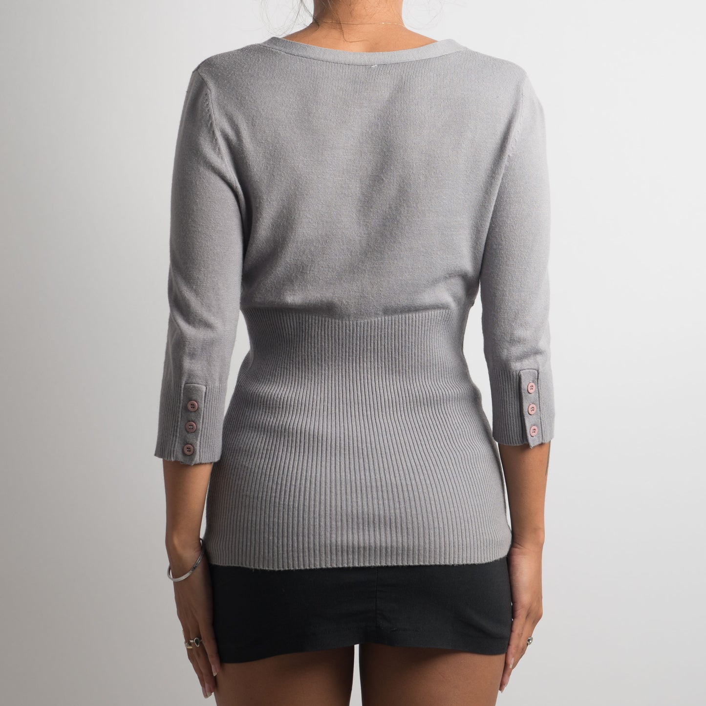 GREY 3/4 SLEEVE CARDIGAN