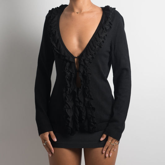 BLACK RUFFLE CARDIGAN