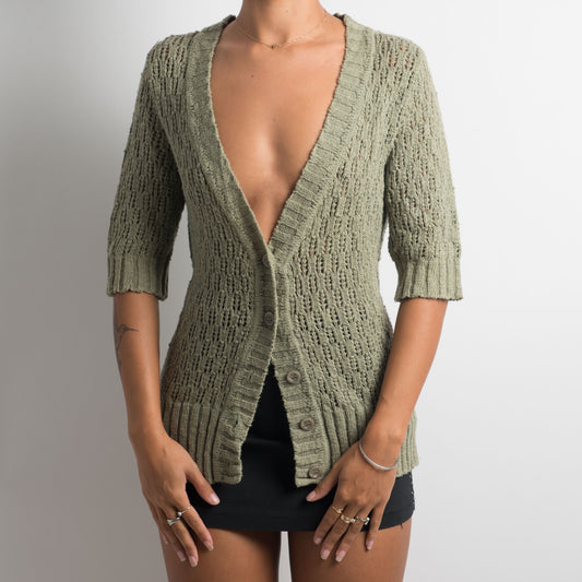 GREEN CROCHET KNIT CARDIGAN