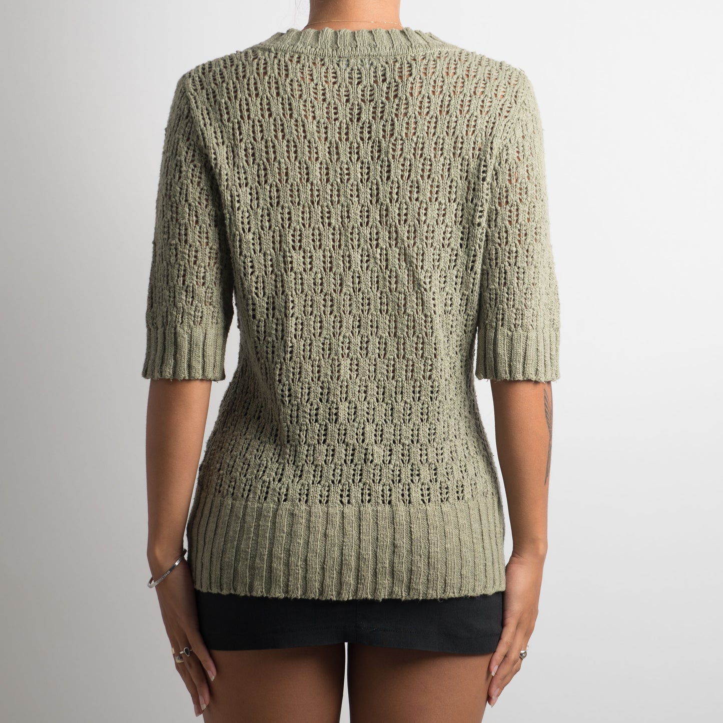 GREEN CROCHET KNIT CARDIGAN