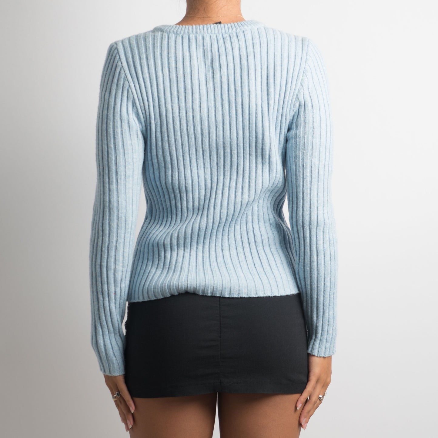 PALE BLUE KNIT RIBBED LONG SLEEVE