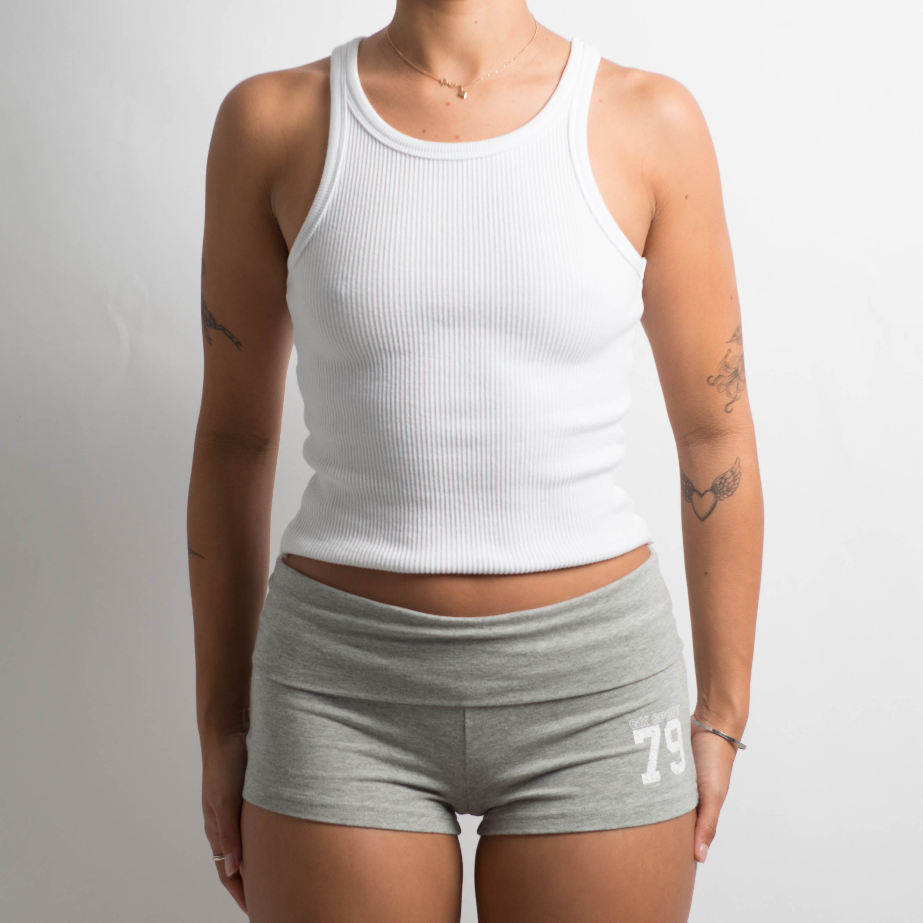 GREY FOLD OVER SHORTS