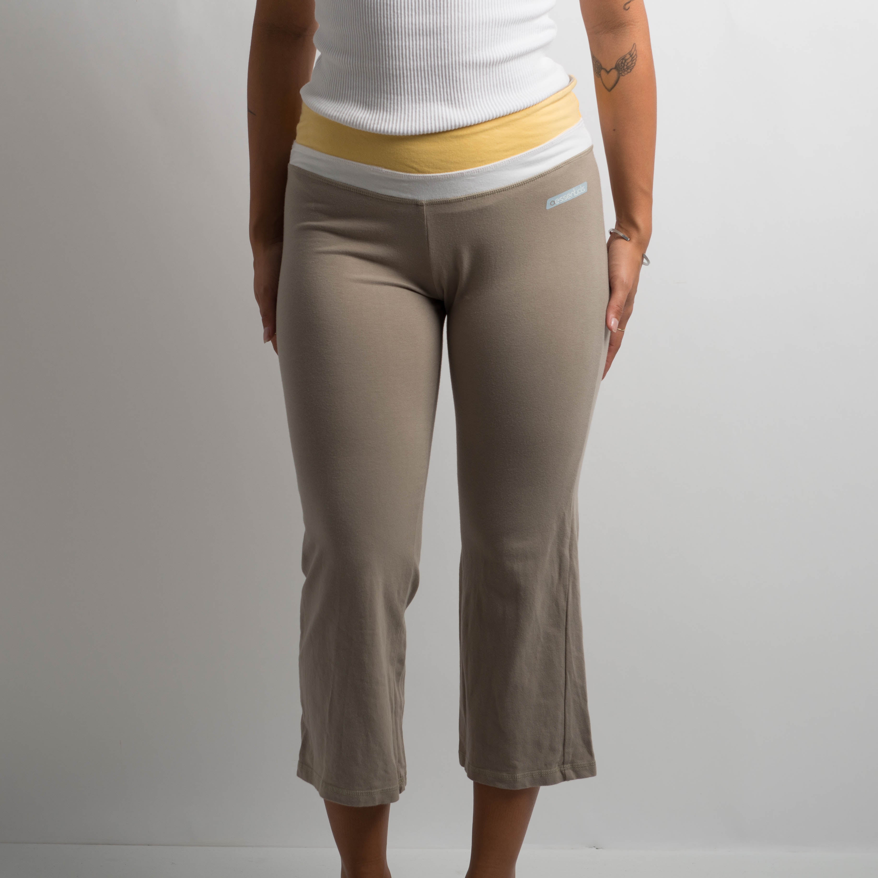 BEIGE CROP KICK FLARE PANTS