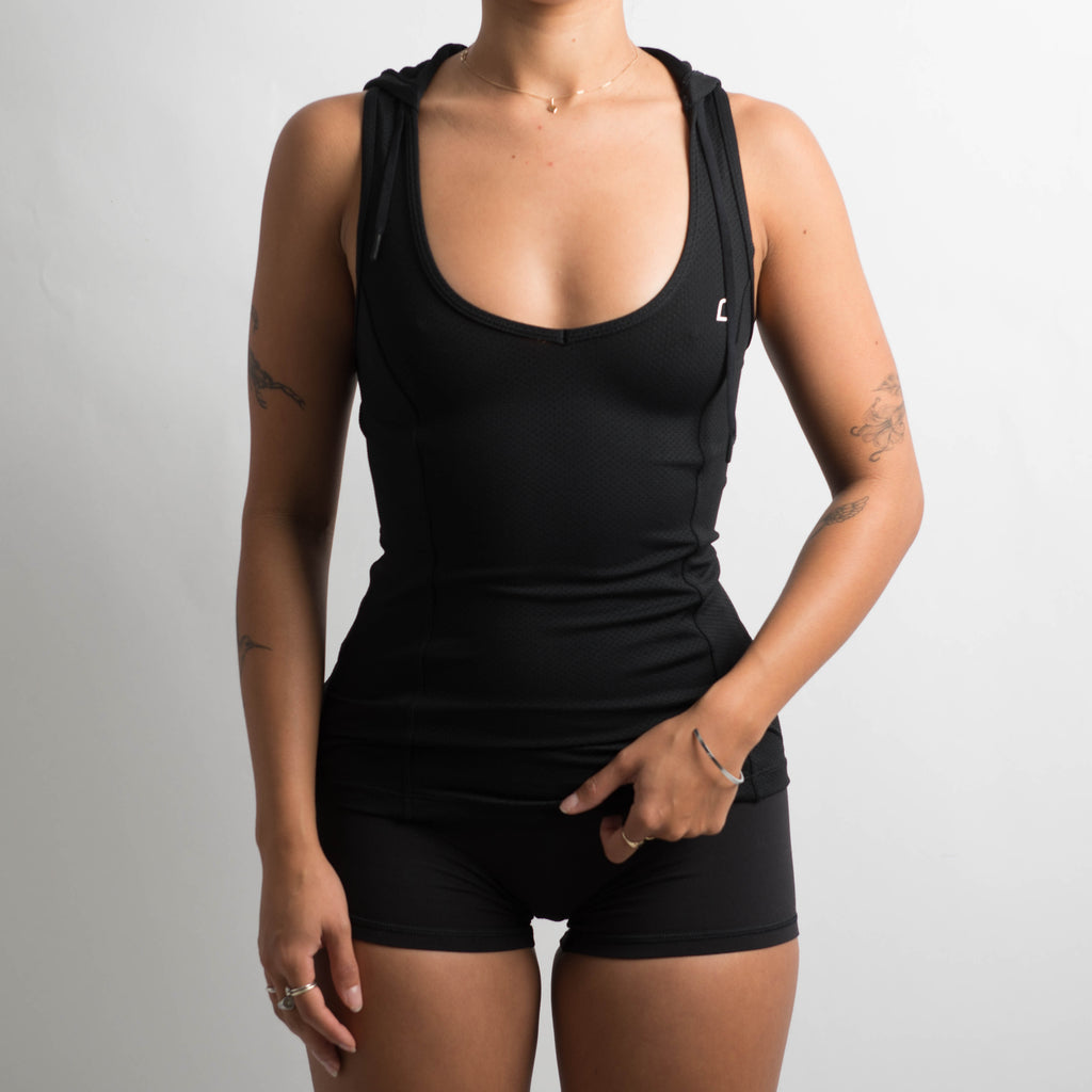 BLACK HOODED TANK TOP