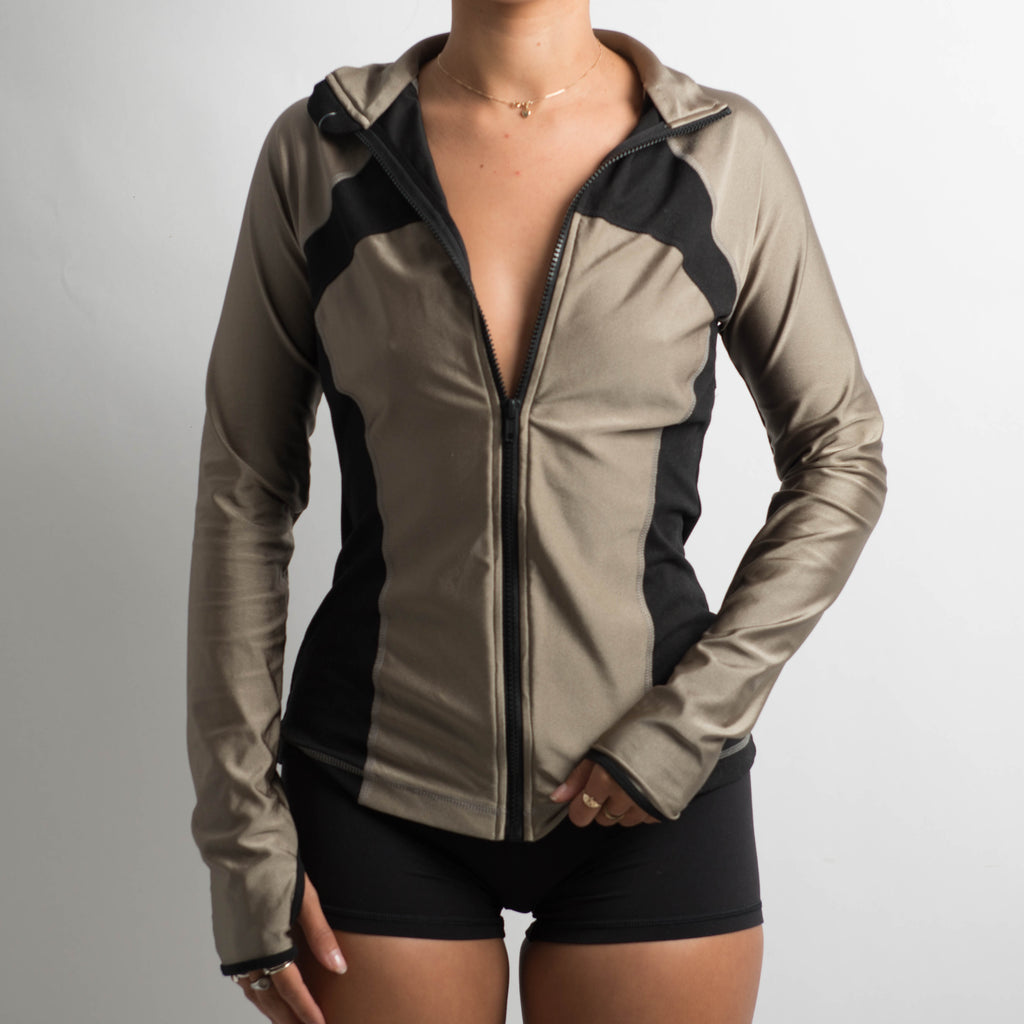 KHAKI NYLON ZIP JACKET