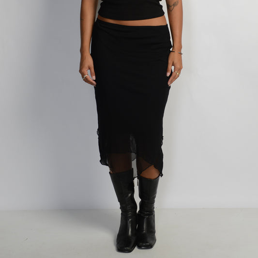 BLACK MESH MIDI SKIRT