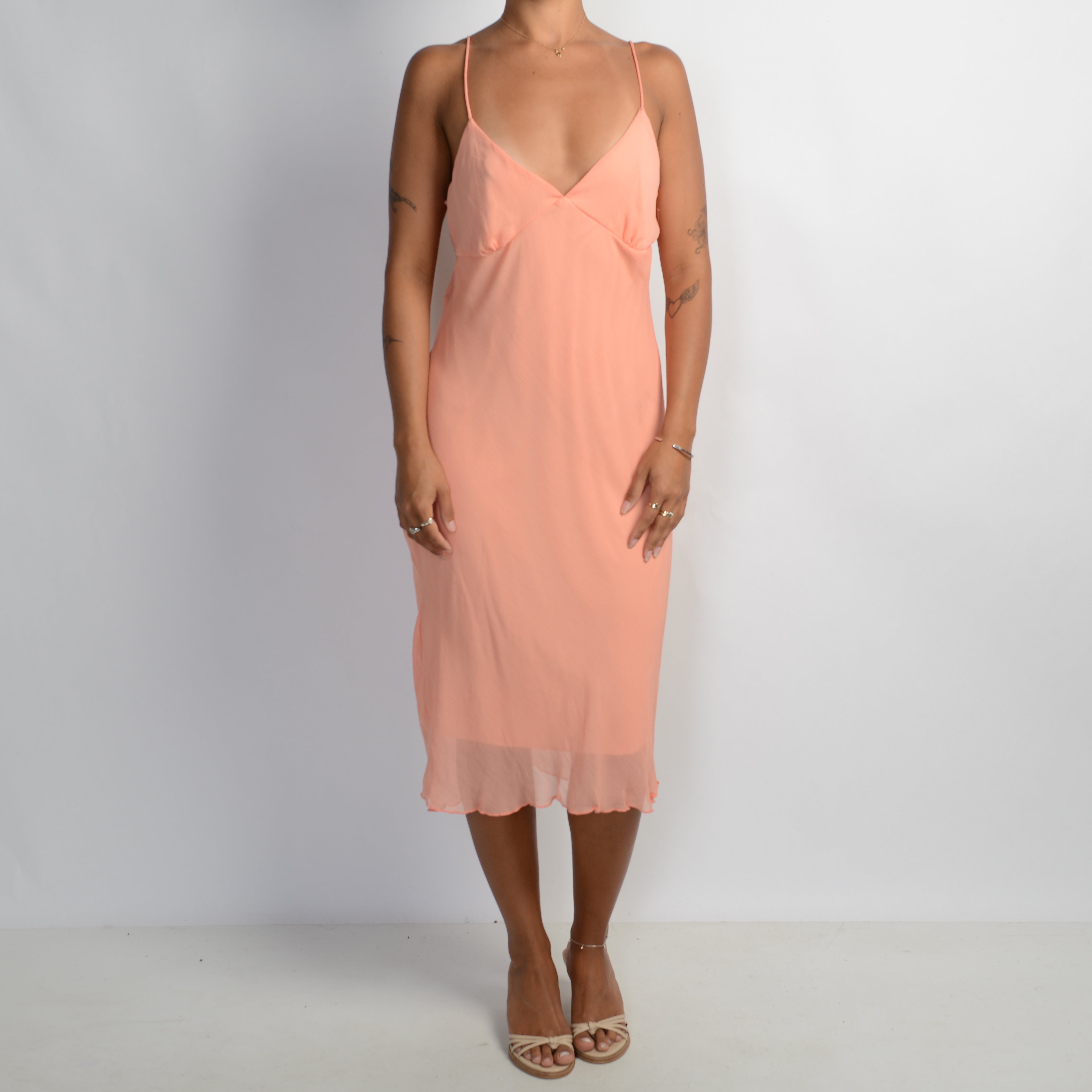 APRICOT SLIP MIDI DRESS