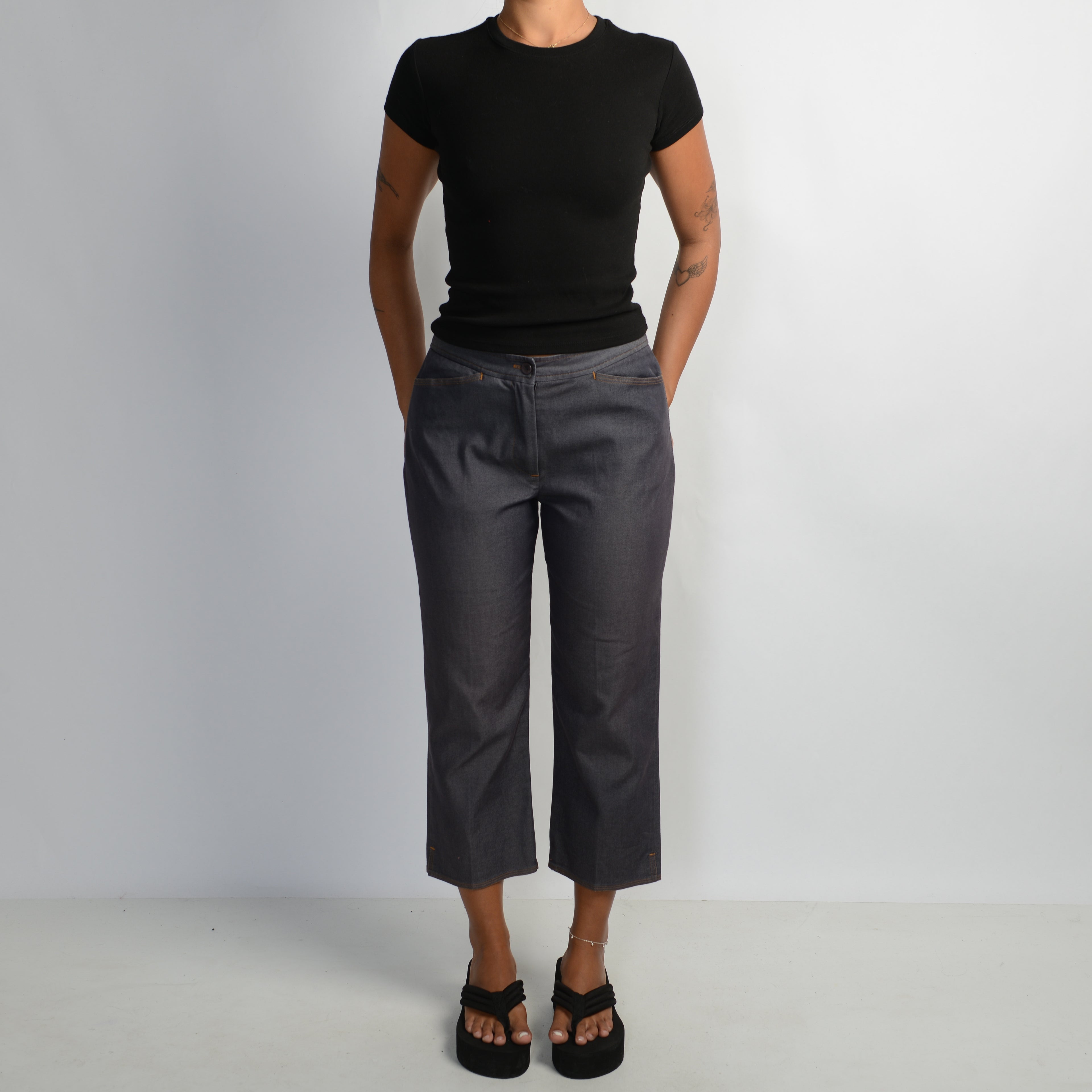FAUX DENIM CROP PANTS