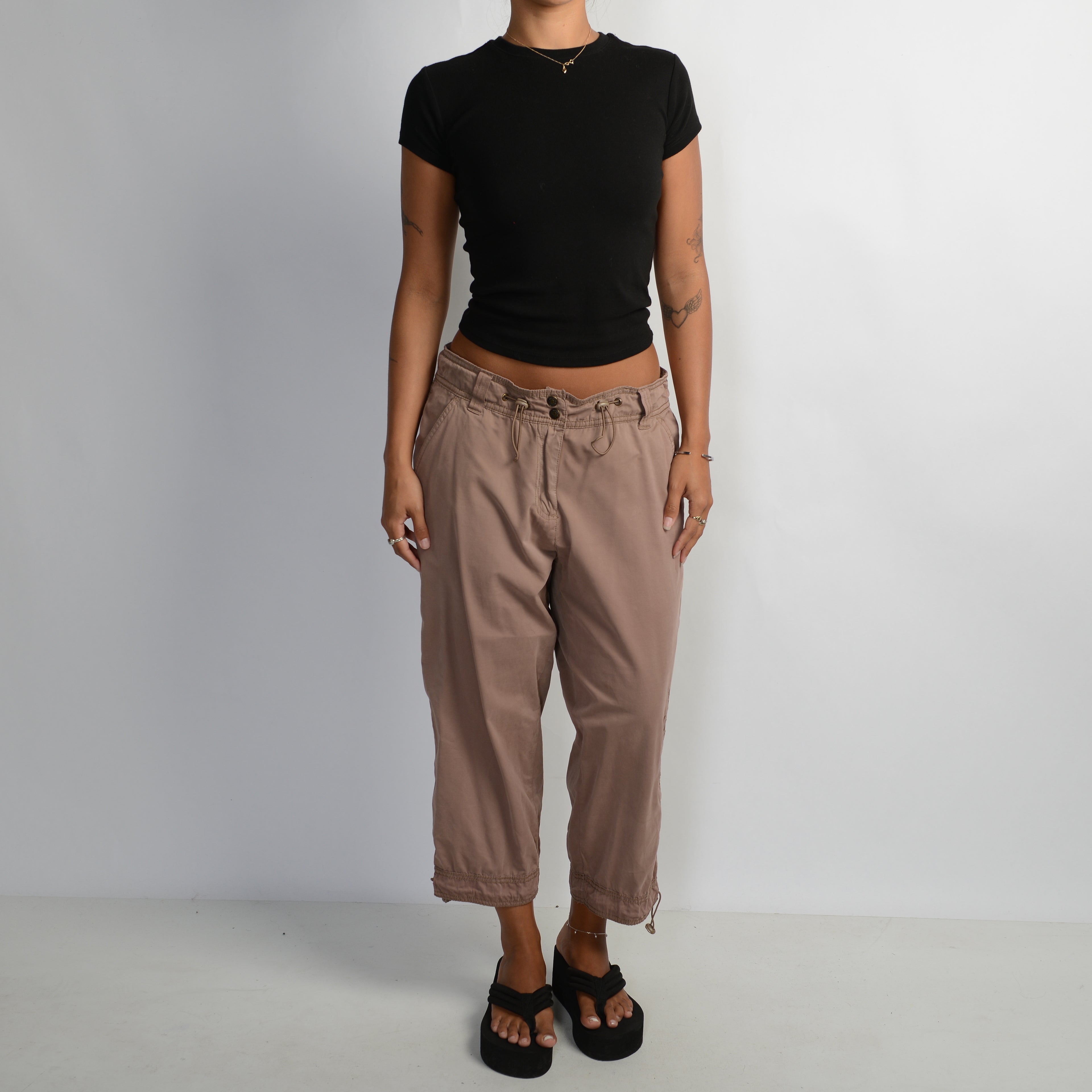 BROWN CROP UTILITY PANTS