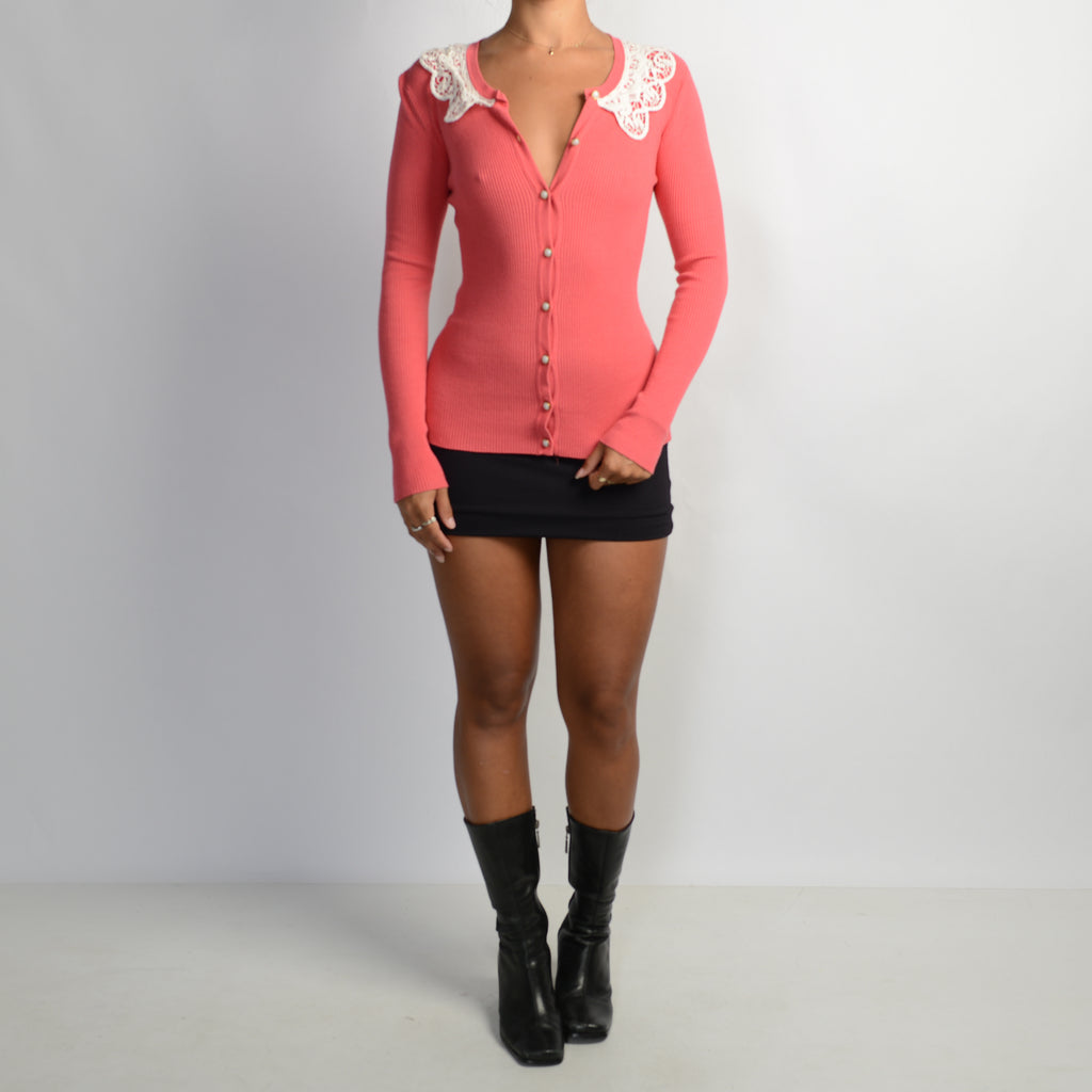 PINK RIB CARDIGAN