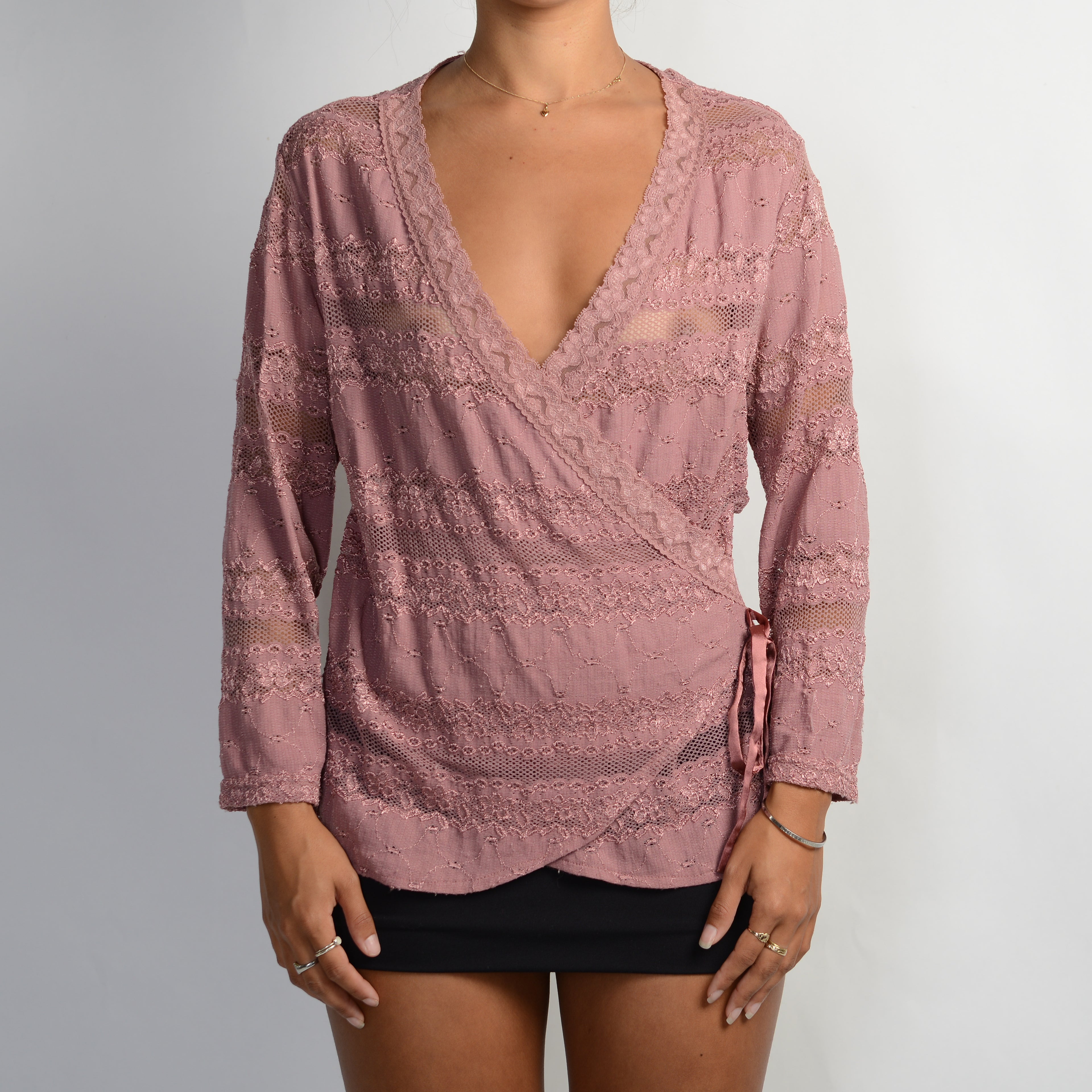PINK LACE WRAP TOP