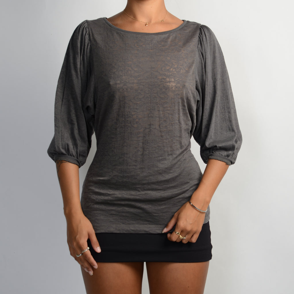 GREY PUFF SLEEVE TOP