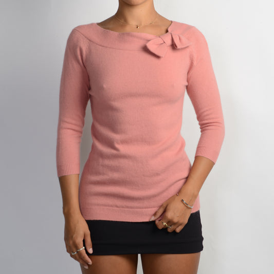 PINK KNIT BOW TOP