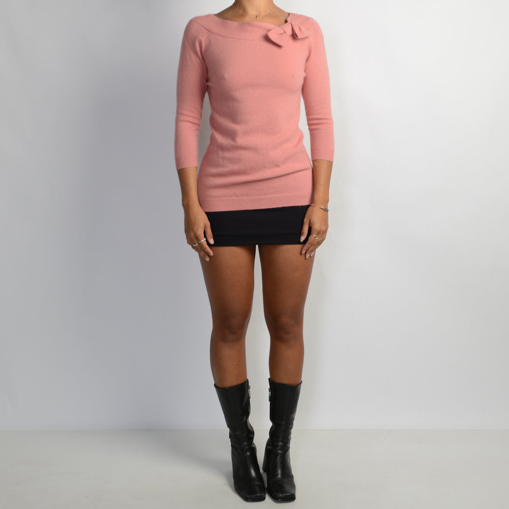PINK KNIT BOW TOP