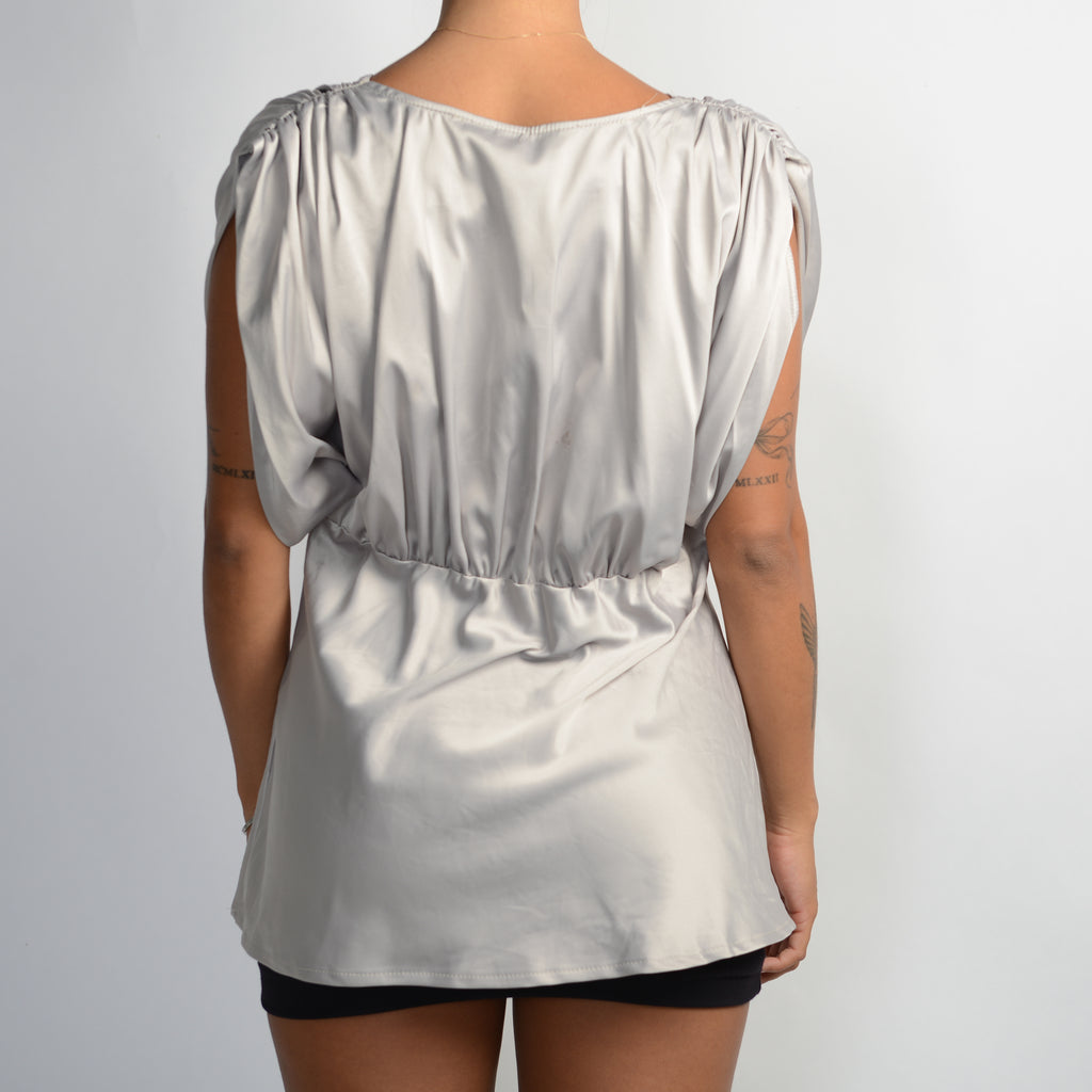 SILVER SATIN TOP
