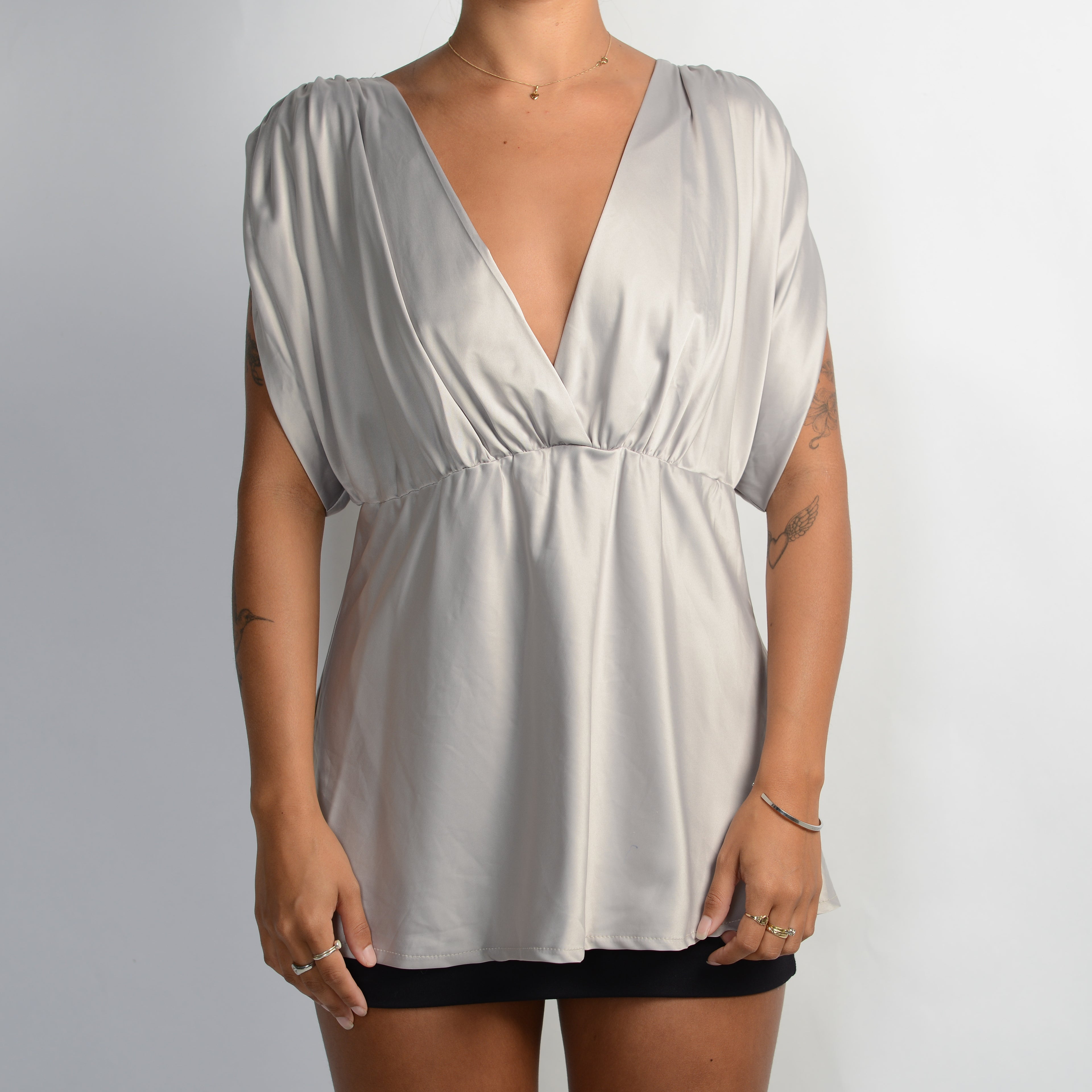 SILVER SATIN TOP