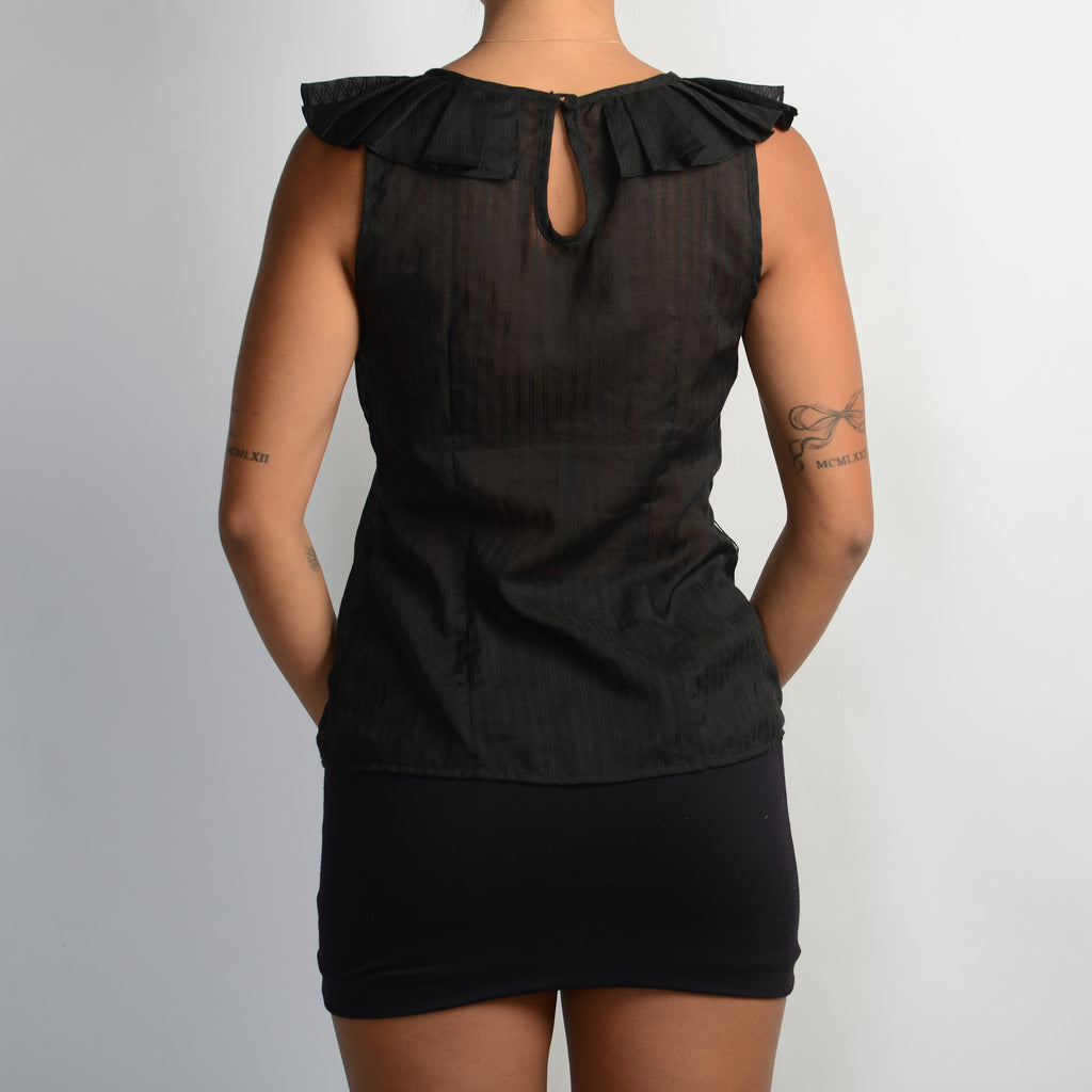 SHEER BLACK RUFFLE TOP