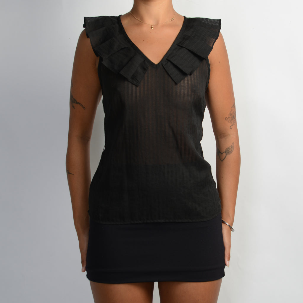 SHEER BLACK RUFFLE TOP