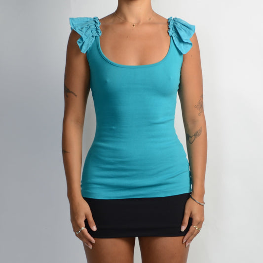 TEAL RUFFLE TANK TOP