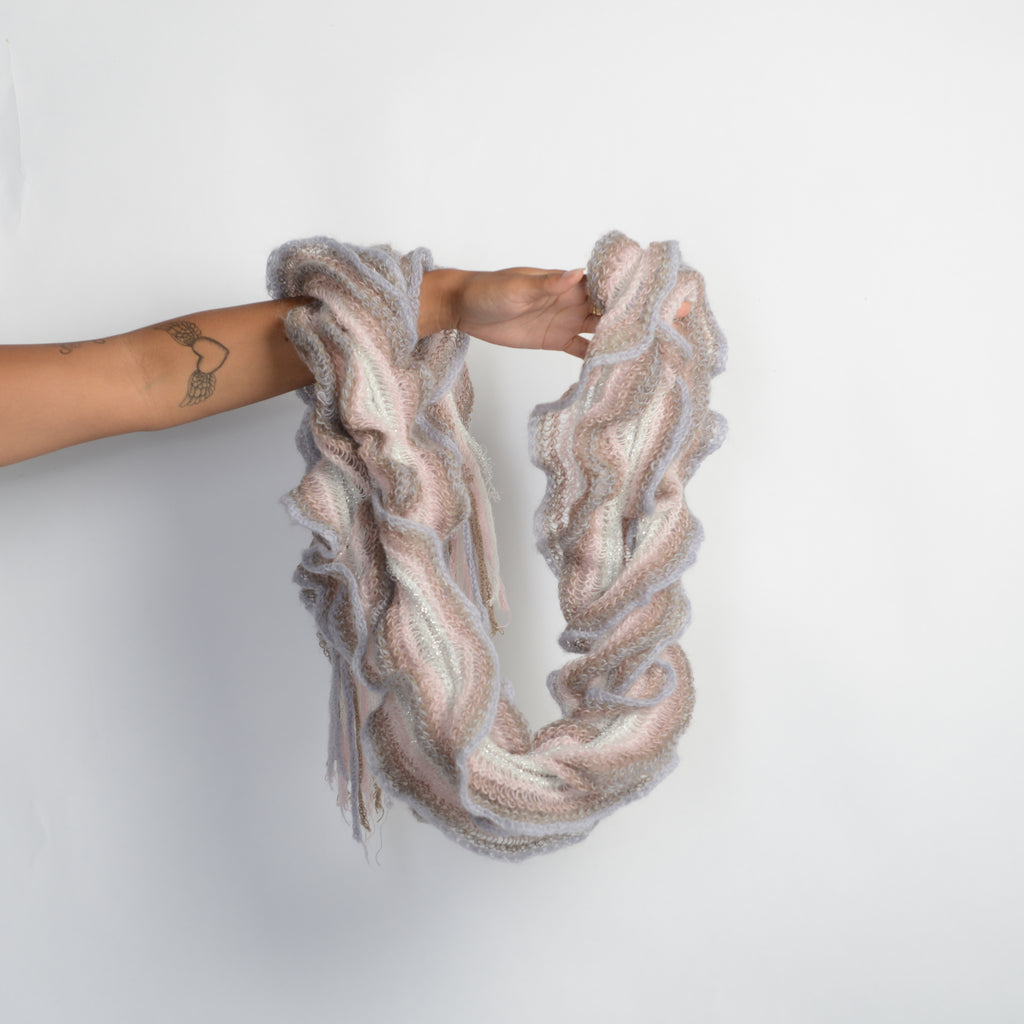 PINK RUFFLE KNIT SCARF