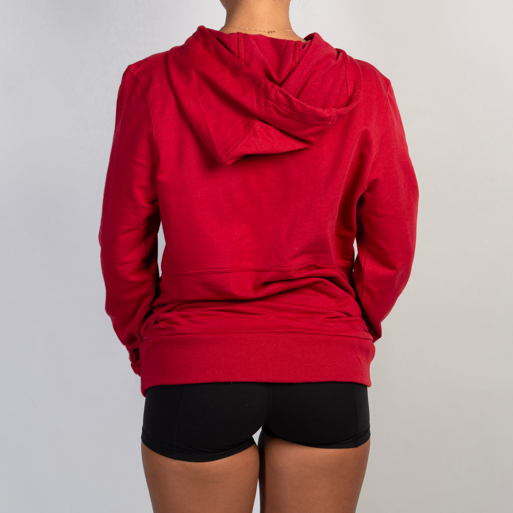 RED DRAWSTRING HOODE