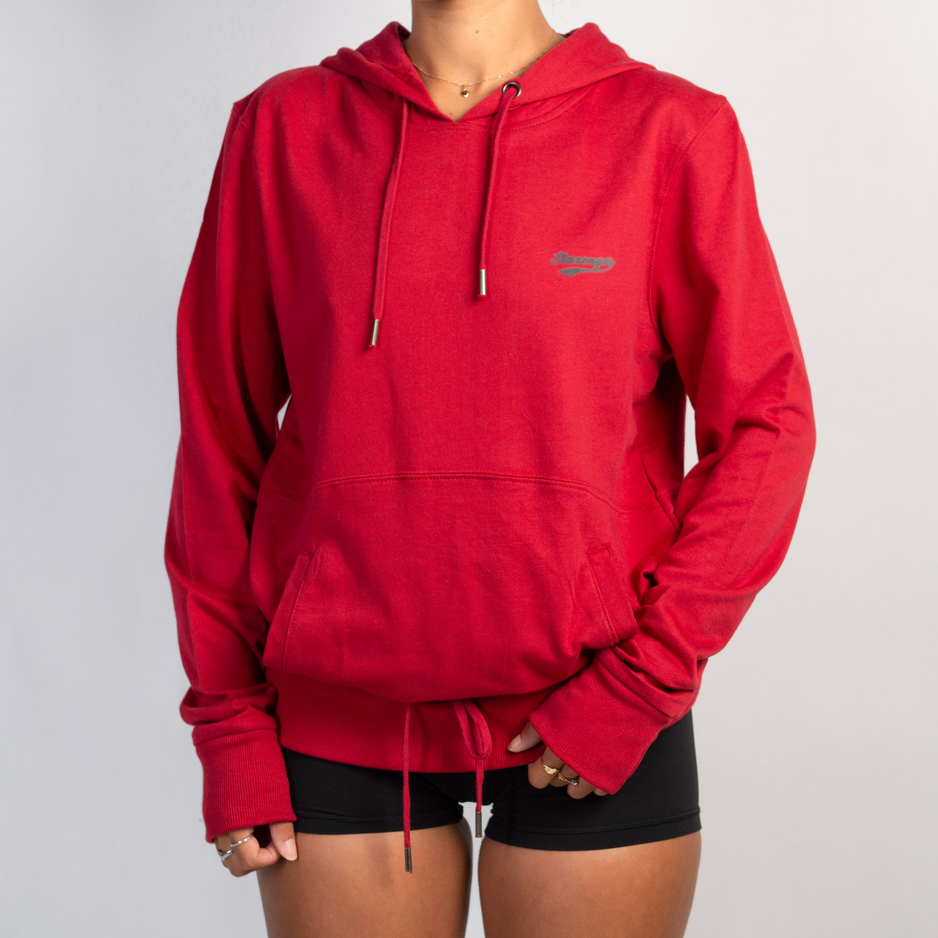 RED DRAWSTRING HOODE
