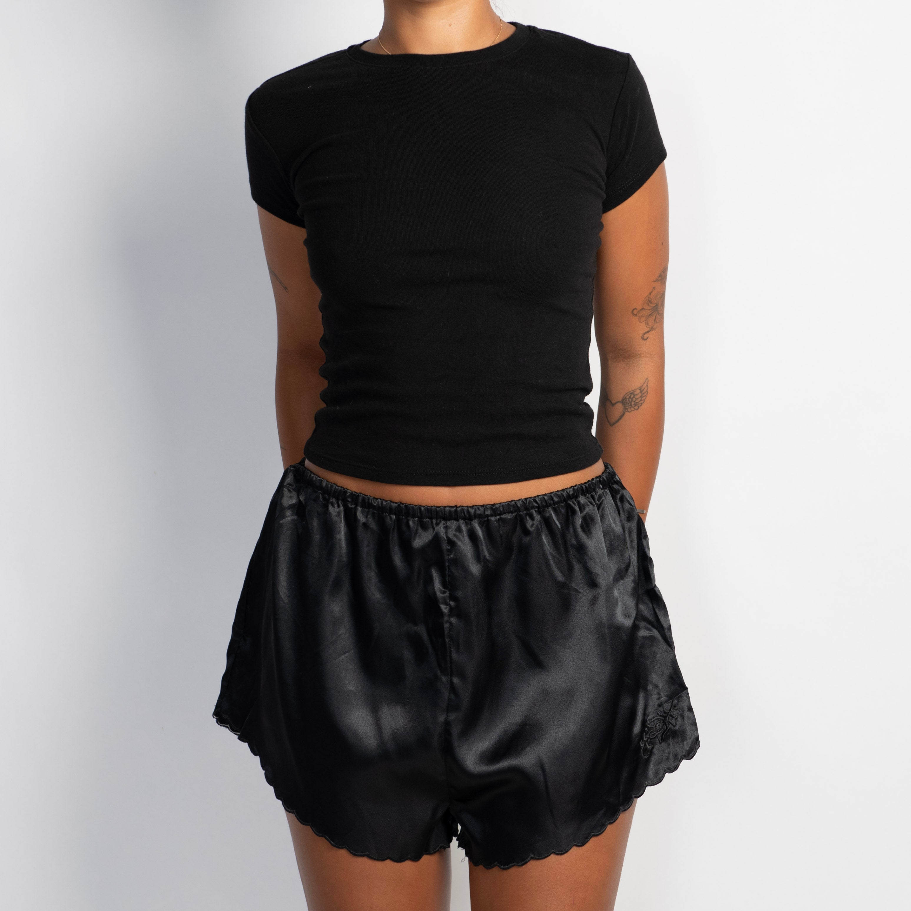 BLACK SATIN SHORTS