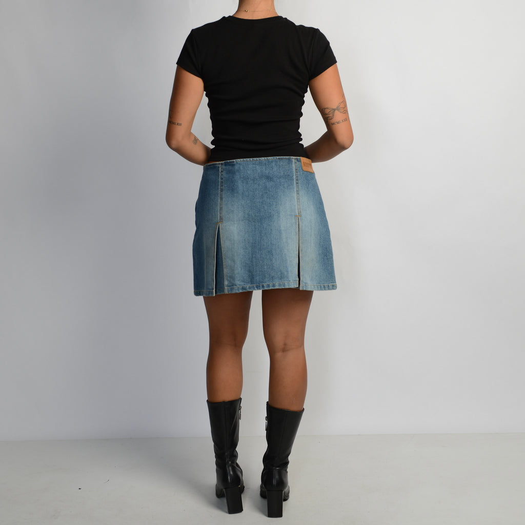PLEATED DENIM SKIRT