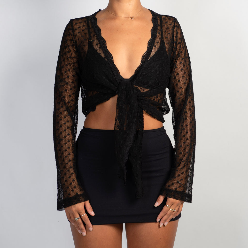 BLACK MESH TIE TOP